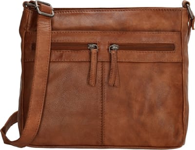 Beagles Maspalomas Crossbody Schoudertas - Handige Ritsvakjes - Leren Dames Tas - Cognac