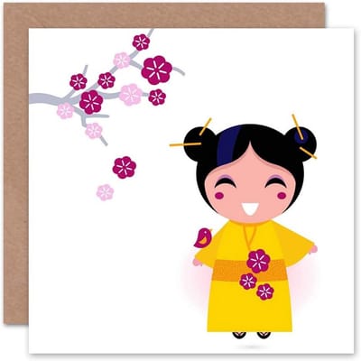 Japanse Geisha Kimonokaart met Bloesems voor Verjaardag