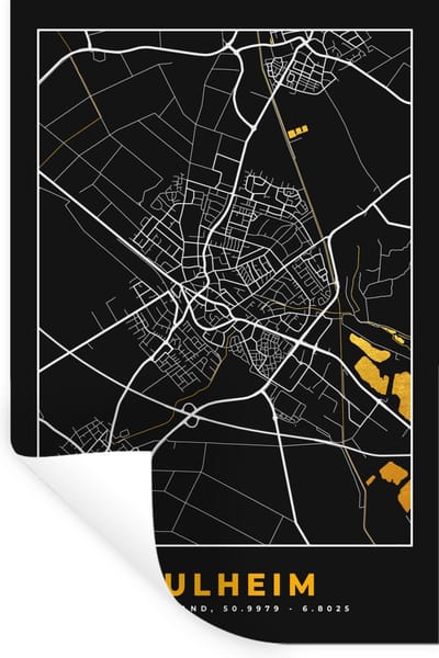 Muurstickers - Sticker Folie - Goud – Duitsland – Plattegrond – Gold – Stadskaart – Kaart – Pulheim - 20x30 cm - Plakfolie - Muurstickers Kinderkamer - Zelfklevend Behang - Zelfklevend behangpapier - Stickerfolie