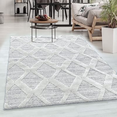 Flycarpets Sofia Vloerkleed Geruit - Crème / Grijs - Laagpolig Tapijt Woonkamer - 120x170 cm