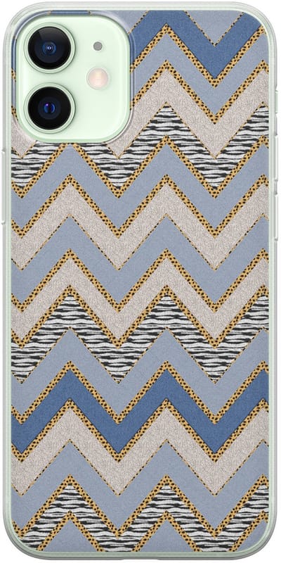 Leuke Telefoonhoesjes - Hoesje geschikt voor iPhone 12 Mini - Retro zigzag - Soft case - TPU - Print / Illustratie - Multi