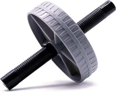 Buikspierwiel - Buikroller trainer - Kracht training - Dubbele werking - 15 cm diameter - Grijs