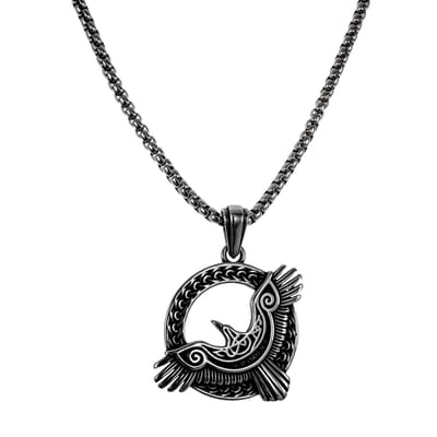 60cm x 3mm Jasseron-Ketting + Raaf Hanger Heren - RVS - Noorse Mythologie Hanger met ketting