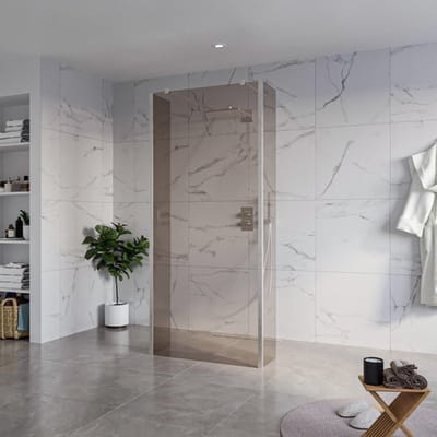 FugaFlow Eccelente Vetro Vrijstaande inloopdouche badkamer - 90x200cm - Rookglas - antikalk - 8mm veiligheidsglas - 2 zijwanden 40cm - met wandarmen en hoekprofielen - RVS geborsteld -