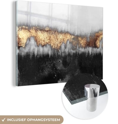 MuchoWow® Glasschilderij 120x90 cm - Schilderij acrylglas - Gold - Chic - Abstract - Foto op glas - Schilderijen
