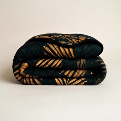 Y-NOT – Dekbed Zonder Overtrek 200x220 – Met leaves Print – Zomerdekbed – Zacht & Wasbaar – Goud Groen