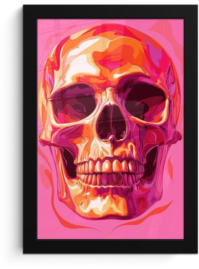 Poster in lijst - Fotolijst 20x30 cm - Posters - Felroze - Tanden - Schedel - Posterlijst zwart - Decoratie - Wanddecoratie woonkamer - Muurdecoratie slaapkamer