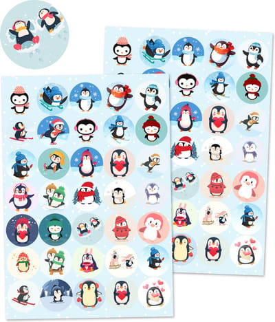 Schattige Pinguin Stickers - 3 Stickervellen - 105 Stickers - Knutselen Winter