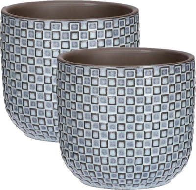 Mica Decorations - Plantenpotten/bloempotten 2x stuks - Keramiek blauw - D12/H11 cm