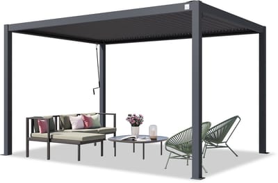 PRIMEYARD Pergola 3x4 m staanders van aluminium met stalen lamellendak antraciet paviljoen