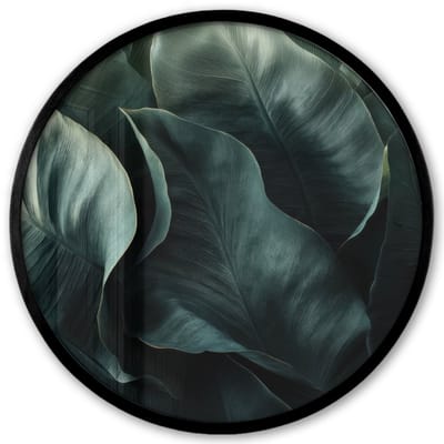 Poster in lijst Rond - Fotolijst 40x40 cm - Posters - Groen - Bladeren - Glad - Nerven - Ronde posterlijst zwart - Decoratie - Wanddecoratie woonkamer - Muurdecoratie slaapkamer