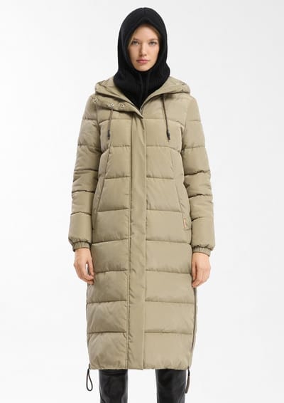 Dikke lange parka met capuchon en trekkoord dames QS