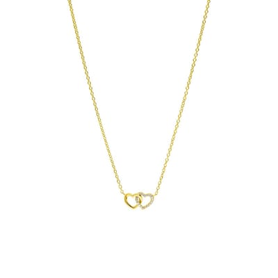 Lucardi Dames Zilveren goldplated ketting met hanger hartjes zirkonia - Ketting - 925 Zilver - Goud - 45 cm