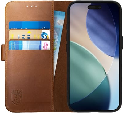 Rosso Deluxe Echt Leer Hoesje Geschikt voor Apple iPhone Air | Ruimte voor drie pasjes | Portemonnee Book Case | Met Pasjeshouder | Bruin