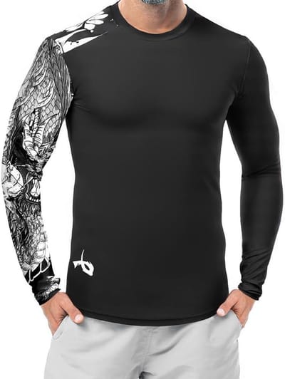 Lange mouwen Rash Guard heren, UV zwemshirt UPF 50+, slim fit, sneldrogend, ademend. Voor lente, zomer, strand, kamperen, fietsen, bergbeklimmen.