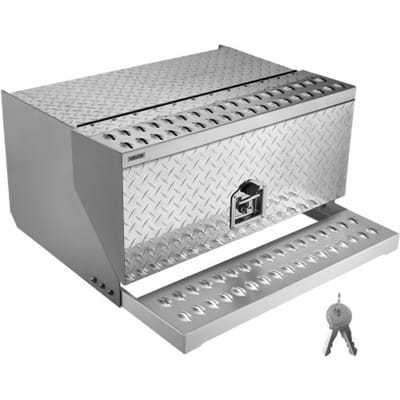 VEVOR zadelopstapkist, 760x750x400 mm, aluminium gereedschapskist, opbergkist voor instap in bestuurderscabine met T-greep, slot en sleutels voor diepladers, kranen en opleggers