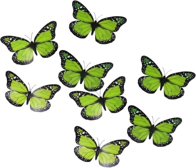 Gerimport Decoratie / hobby vlinders - 8x stuks - groen - op clip - 12 x 6 cm - kunststof - knutselen