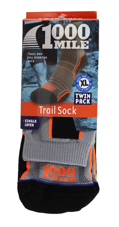 1000 Mile - Heren Trail Repreve Enkele Laag Hardloopsokken - Zwart / Neon