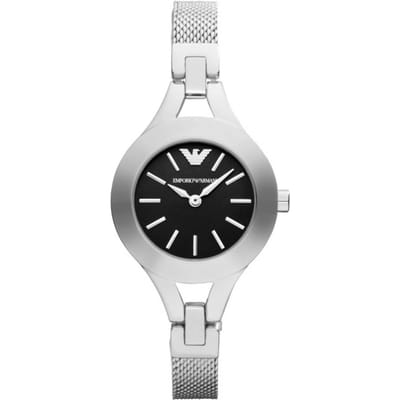 Emporio Armani Chiara Zwart Roestvrij Staal Zilver Dames Quartz Horloge AR7328 zwart