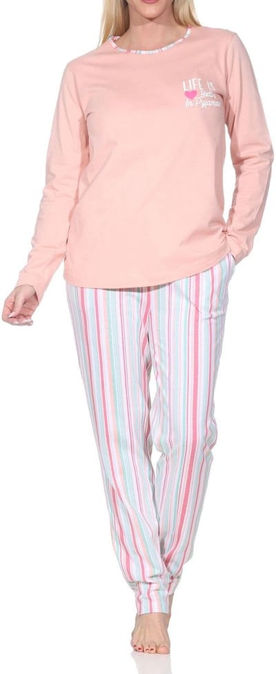 Normann dames lange pyjama in elegante strepenlook – ook in grote maten