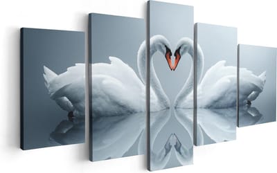 Artaza Canvas Schilderij Vijfluik Twee Zwanen in een Hart Vorm - 100x50 - Foto Op Canvas - Canvas Print