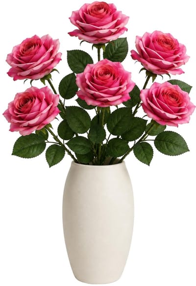 Bellatio Design Kunstbloem Roos Dijon - 6x - 64 cm - roze - zijde kunstbloemen - Boeket - stelen - rozen