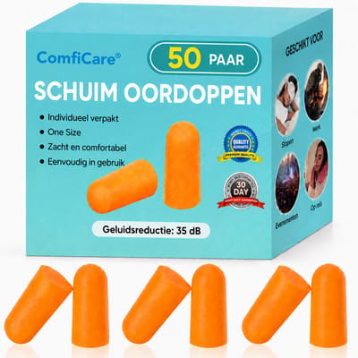 ComfiCare® Oordopjes Slapen 50 paar – Oordopjes - Oordoppen – Oordoppen slapen - Slaap oordopjes - Oordopjes festival – Earplugs - Slaapoordoppen - Oordopjes geluidsdemping 35 dB – Oordopjes Slapen Snurken – Foam oordoppen - Oranje