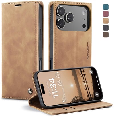 CaseMe Telefoonhoesje geschikt voor Apple iPhone 17 Pro Max Hoesje | CaseMe 013 Bookcase Portemonnee | Pasjeshouder voor 2 Pasjes | Telefoonhoesje voor Pinpas / OV Kaart / Rijbewijs - Bruin