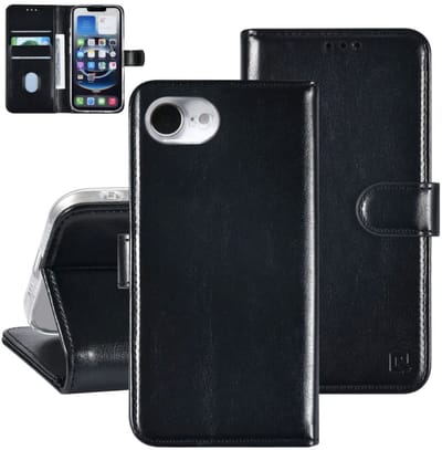 Multimedia & Accessoires PU Lederen Book Case Hoesje geschikt voor Apple iPhone 16e/iPhone 17e – Zwart - Portemonnee – Met Stand – Kaarthouder – Pasjes Houder – 3 Pasjes - Magneet Sluiting – Bookcase