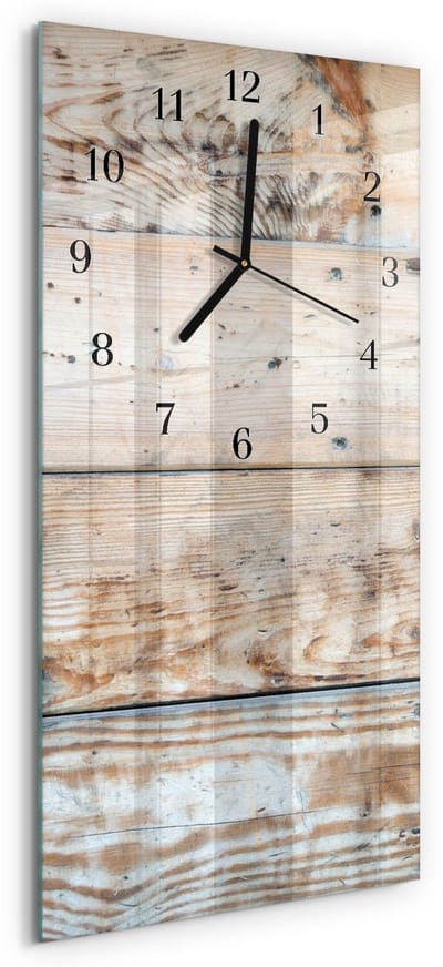 Tulup Wandklok - Hout Gekleurde Glazen Klok - 30x60 cm - Beige Glazen Klok Met Print - Zwarte Handen - Rechthoekige Wandklok - Glazen Wandklok Design - Klok Glas Met Opdruk
