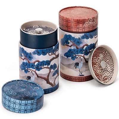 Dailygoods- Doos met Aromasluiting - Rond - 150 g - H 11,7 cm - Ø 7,5 cm - Aziatisch Motief - Extra Aromabescherming - Theedoos
