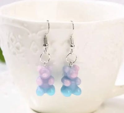 Akyol - beer oorbellen - blauw/roze - oorbellen beer - oorhangers beer - meisjes oorbel - cadeau oorbel voor meisje - beertjes - glitter oorbel - leuke oorbelletjes meisje - beer oorhangers