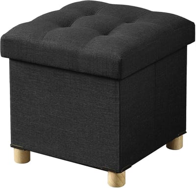 Opvouwbare Zitkist met Opbergruimte en Houten Poten - Multifunctionele Voetenbank 38x38 cm Zwart