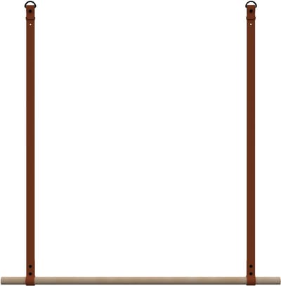 Kapstok/ kledingrek 100cm - aan leren banden - Handles and more® | COGNAC - stang: rondhout