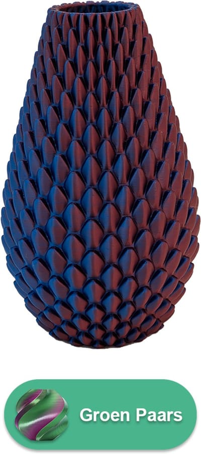 Myraka design vaas – Decoratieve vaas - Groen / Paars - 3d geprinte vaas – geschikt voor droogbloemen - 20CM