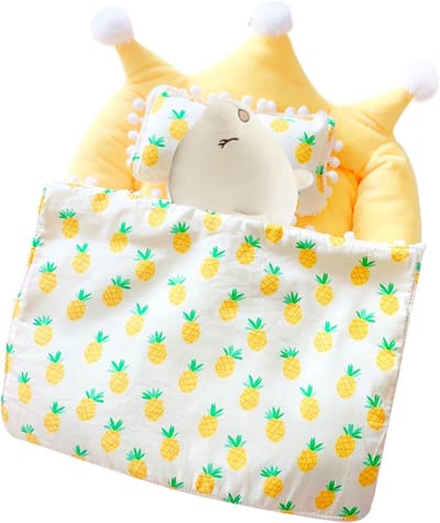 Poppen Beddengoed Set - Poppenhuis Meubels - Rollenspel Speelgoed - Zacht Katoen Fluweel - 32x30cm - Geel