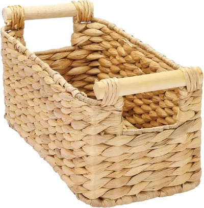 Kerst Cadeaumand Opbergmand waterhyacint houten handgrepen 30 x 15 x 13 cm