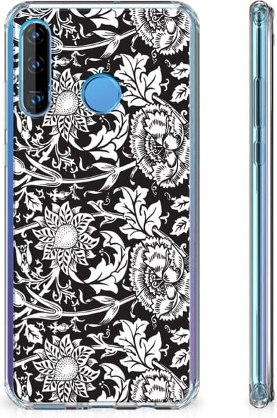 Huawei P30 Lite Case Black Flowers