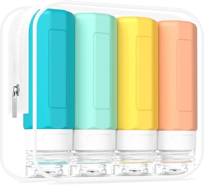 Famanu – Siliconen reisflessen voor toiletartikelen - lekvrije reiscontainers voor shampoo en lotion - kleurrijk