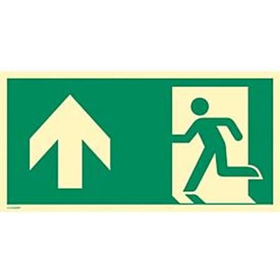 moedel vluchtwegbordje "nooduitgang links pijl omhoog", volgens ISO 7010 E001, kunststof zelfklevend, fotoluminescent, B 400 x H 200 mm