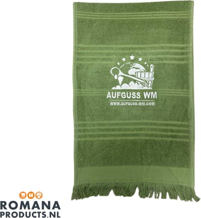 Aufguss WM logo - Lepeldoek/shawl - Doek voor sauna - Terry Groen 30x130 cm