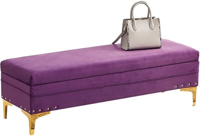 Opbergbank Velours - Luxe Poef - Entree Zitten - Diamant Stiksels - 60x40x40cm - Paars