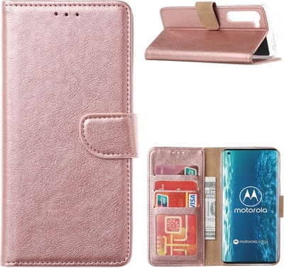 LuxeBass Hoesje geschikt voor Motorola Edge - Bookcase Rose Goud - portemonnee hoesje - telefoonhoes - gsm hoes - telefoonhoesjes