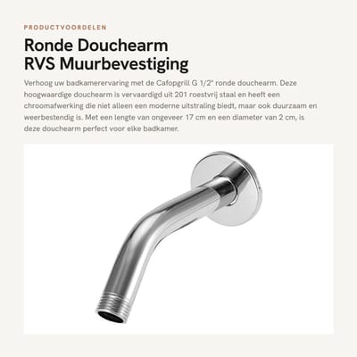 Dailygoods- Douchearm Hoogglans - Douchekop Beugel - Verstelbaar - Roestvrij Staal - Muurbevestiging - G 1/2" Aansluiting - Eenvoudig te Installeren