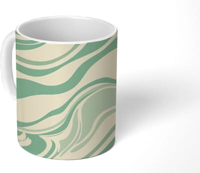 Mok - Koffiemok - Organische lijnen - Mintgroen - Marmer print - Mokken - 350 ML - Beker - Koffiemokken - Theemok