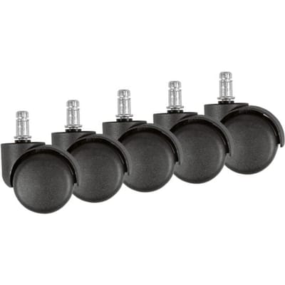 set van 5 geremde zachte onderrollen voor bureaustoelen 11 mm pin / Diameter 50 mm | Premium rollen tapijt in het zwart | Rotary stoel wielen voor zachte vloeren