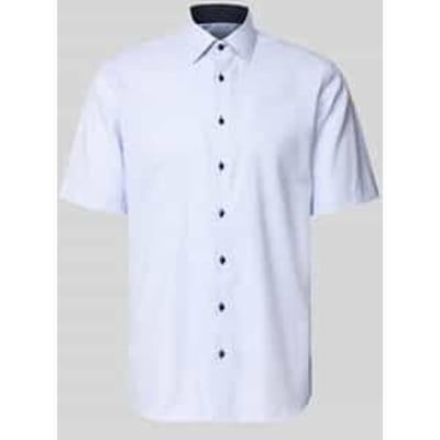 ETERNA modern fit overhemd - korte mouw - structuur heren overhemd - lichtblauw met wit (donkerblauw contrast) - Strijkvrij - Boordmaat: 40 (EU maat: M)