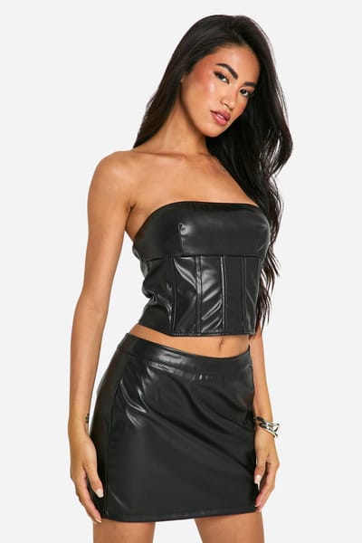 boohoo Dames Pu Seam Detail Bandeau Top | Zwart | Maat: 36
