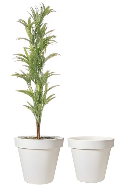 Pro Garden Bloempot - 2x - wit - rond - D40 cm - kunststof - plantenpot - tuin buiten