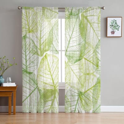 Bloemen Bladeren Groen Tule Transparante Raamgordijnen Voor Woonkamer De Slaapkamer Moderne Chiffon Voile Organza Gordijnen Decor Drapes 135W x 114H(cm) beige
